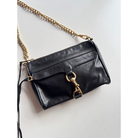REBECCA MINKOFF Mini MAC Black Leather Gold Chain Crossbody Purse Bag - Picture 2 of 13